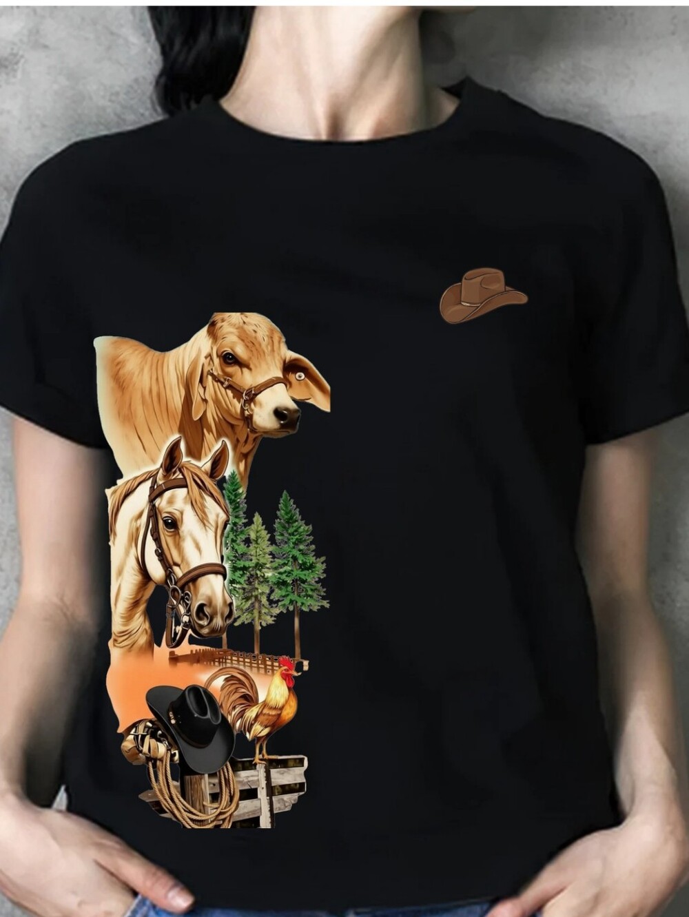 Luxury Black Country Ranch Heritage Graphic Tee - Sizes M & L